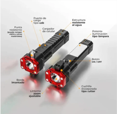 LINTERNA SOS MULTIFUNCIONAL Y RECARGABLE